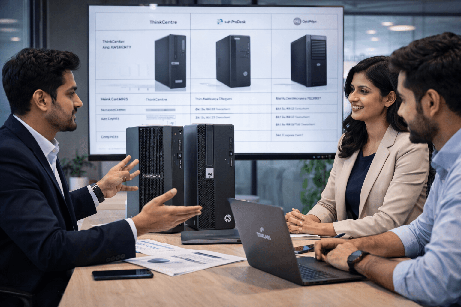 Indian business professionals reviewing enterprise technology brand options